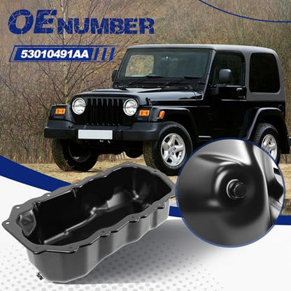 Transmission Oil Pan with Drain Plug, Fit for Jeep Liberty 2002-2005, Fit for Jeep Wrangler TJ 2003-2006, 2.4L, OE 53010491AA - size: 53010491AA
