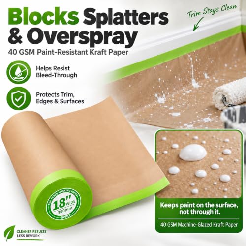 SWRT Pre-Taped Masking Paper for Painting, 18 in x 50 ft, 1-Roll