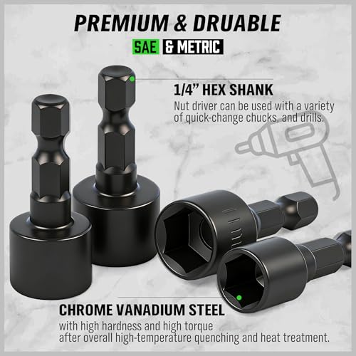 SWANLAKE 20PCS Power Nut Driver Set for Impact Drill, 1/4” Hex Head Drill Bit Set SAE and Metric - color: 20pcs Standard Version Black
