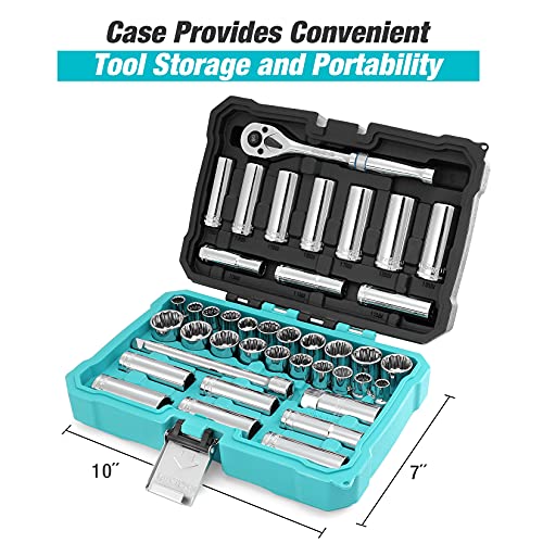 DURATECH 3/8" Drive Socket Set, 40-Piece Metric & SAE Tool Set