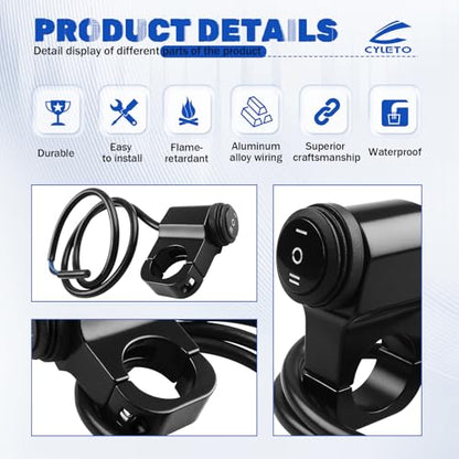 3-Speed Adjustment Motorcycle Headlight Switch 12v 7/8" 22-23mm Waterproof Motorcycle ATV UTV Handlebar On-Off-On Control（Black）