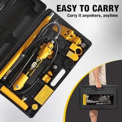 YELLOW JACKET 6 ton Porta Power Kit Hydraulic Ram Jack Pusher Puller Auto Body Frame Repair Tool with Blow Mold Carrying Storage Case for Car Repair,Truck,Farm - size: 6 Ton
