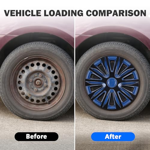 15 Inch Universal Hubcaps, Set of 4 R15 ABS Wheel Rim Covers - color: 5083-Black & Blue-15