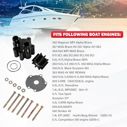 807151A14 Sea Water Pump Housing and Impeller Repair Kit Replacement for Mercruiser Bravo Engines Water Pump - Replaces Sierra 18-3150, Quicksilver 807151A14, Mercury 46-807151A14, 46-807151A7