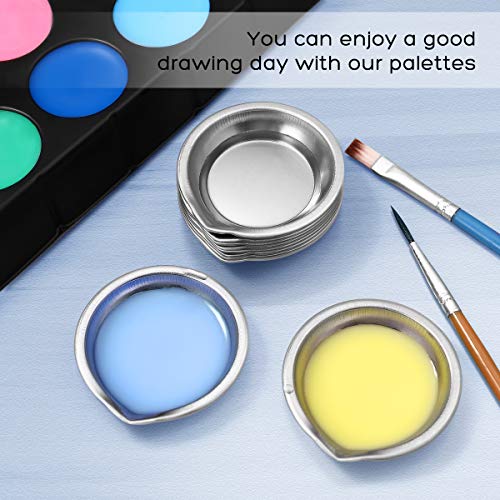 12Pcs Small Round Paint Trays Makeup Palette, 2-inch Stainless Steel Painting Color Palette Paint Mixing Cups with Mouth for Artist Watercolor