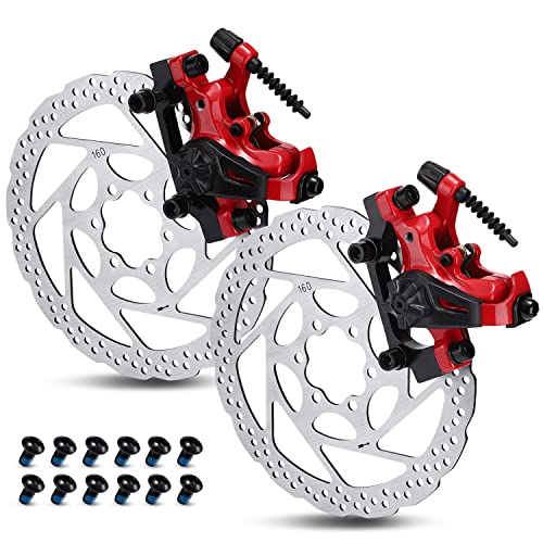 TOBWOLF Mechanical Disc Brake Kit, Dual Piston Calipers with 160mm Rotors - color: Mechanical Disc Brake Set - Dual Piston （Red）