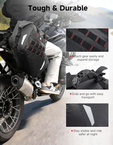 KEMIMOTO IPX6 Waterproof Motorcycle Saddlebags 30L(15Lx2) PVC Side Tail Bag - color: Black