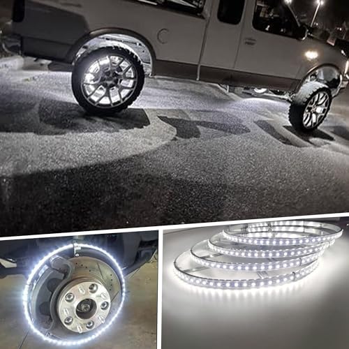 17in RGBW Wheel Ring Lights w/Brake Function, White Courtesy Light, Waterproof Wheel Well Rim Tire Lights With Wireless RF Remote App Control for Truck SUV Car - size: 17inch