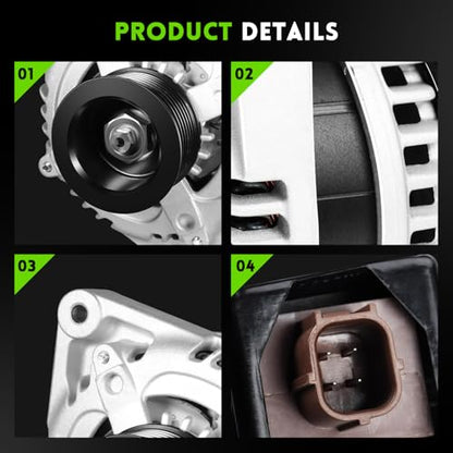 11390N New Alternator Replacement for 2.4L Honda Accord 2008-2012, Acura TSX 2009 2010 2011 2012 2013 2014, 130A, 12V, 7-Groove Pulley, 11390, 1042105890, 12870 - size: 11390N