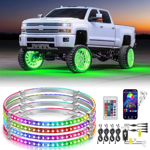 Nilight 4PCS 17.5inch LED Wheel Ring Light RGB with APP & Remote Control - color: RGB-Single Row, size: 17.5inch