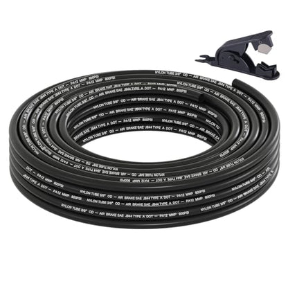 3/8" DOT Air Line, 35FT SAE J844 PA12 Nylon Air Tubing with Cutter - size: 3/8" OD 35FT