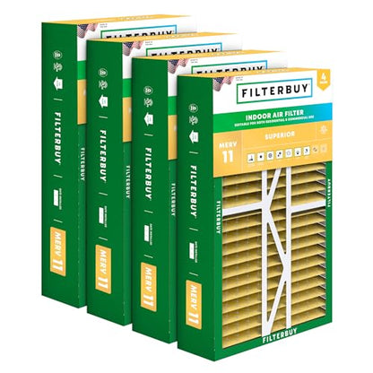 Filterbuy 16x25x5 Air Filter MERV 11 Pet & Allergy Defense (4-Pack) - style: 16x25x5 (Actual: 15.38 x 25.50 x 5.25)