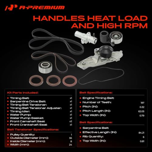 A-Premium Timing Belt Kit with Water Pump Compatible with 03-18 Honda Acura
