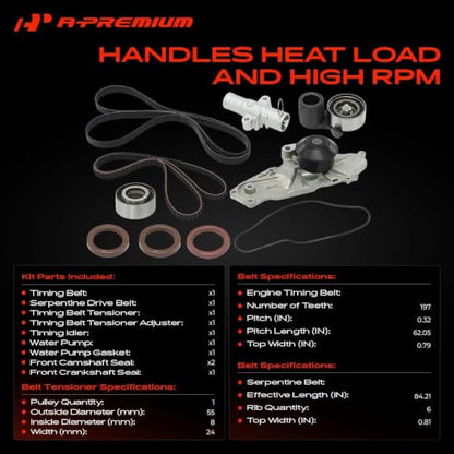 A-Premium Timing Belt Kit with Water Pump Compatible with 03-18 Honda Acura