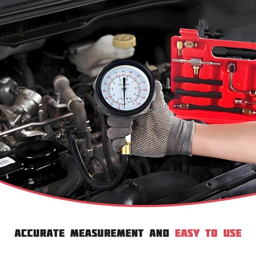 0-140PS1 Car Fuel Injector Pump Pressure Gauge Tester Kit, Vehicle Gasoline Fuel Oil Injection Test Tool Set, Automotive Pump Pressure Testing Accessories, Universal Fit