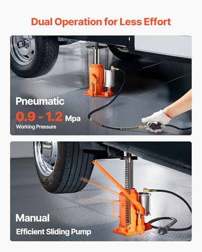 VEVOR Air Hydraulic Bottle Jack, 20 Ton/40000 LBS All Welded Bottle Jack, 10.4-19.7 inch Lifting Range, Manual Handle and Air Pump, for Car, Pickup, Truck, RV, Auto Repair, Industrial Engineering