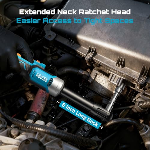 Seesii 3/8" Extended Cordless Electric Ratchet Wrench 3-Speed for Auto DIY - size: Extended 6 Inch