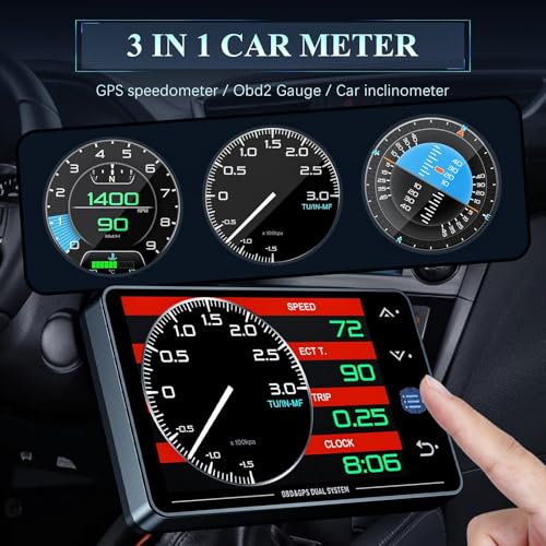 Liiiyuan Obd2 Gauge Display, XS New 1,Heads Up Display with Vehicle Inclinometer, Multi-Function Digital Instrument Cluster with Speed, RPM for All Cars.