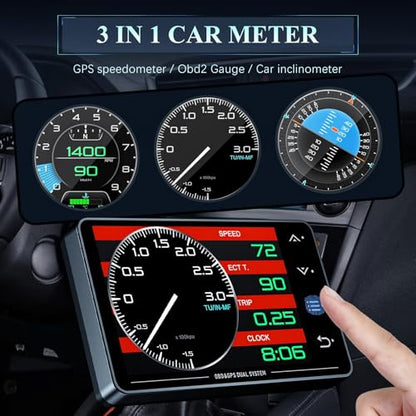 Liiiyuan Obd2 Gauge Display, XS New 1,Heads Up Display with Vehicle Inclinometer, Multi-Function Digital Instrument Cluster with Speed, RPM for All Cars.