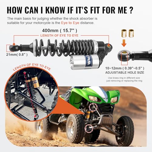 15.7 inch 400mm Motorcycle Air Shock Absorbers Go Kart Suspension - color: Black, size: 400MM