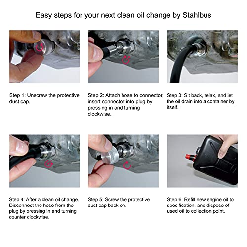 Stahlbus Oil Drain Valve Plug M12x1.75x12mm - CLEAN, EASY, NO TOOL Oil Change - Includes Oil Drain Plug, Washer, Cap, Connector, Silicone Hose - size: M12x1.75x12mm