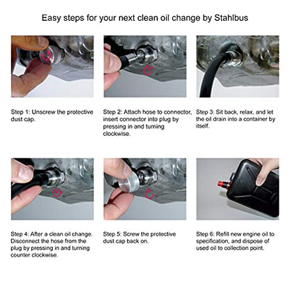 Stahlbus Oil Drain Valve Plug M12x1.75x12mm - CLEAN, EASY, NO TOOL Oil Change - Includes Oil Drain Plug, Washer, Cap, Connector, Silicone Hose - size: M12x1.75x12mm