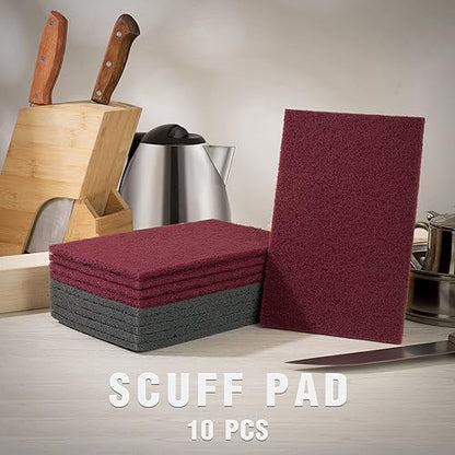 S SATC 6" x 9" 10 Pack General Purpose Scuff Pads,5 Each of Maroon and Gray Automotive Paint Primer Prep Adhesion Scratch Scuff Pads for Woodworking,Automotive Restoration - color: Maroon,Gray