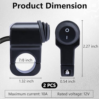Motorcycle Handlebar Switch 12V, Waterproof Motorcycle Light Toggle Switch - color: 2 PCS
