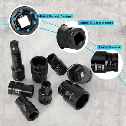 1/2 29PC Socket Set Shallow, CR-MO,SAE/Metric 3/8"-1",10-24mm - size: 1/2inch 29PCS SHALLOW