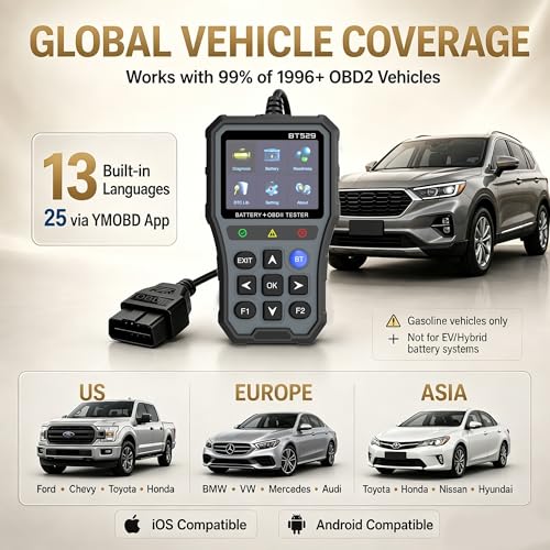 NOVEINN Bluetooth OBD2 Scanner, 2-in-1 Check Engine Code Reader & 12V Car Battery Tester, Diagnostic Scan Tool with EVAP Test, Performance & Trip Analysis, for 1996+ Cars & Trucks