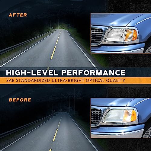 WEELMOTO Headlight for 1997-2003 F150/F250/Expedition W/Bulbs Halogen - color: Chrome Housing I Amber Reflector