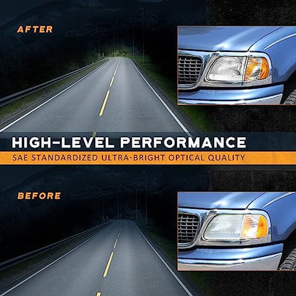 WEELMOTO Headlight for 1997-2003 F150/F250/Expedition W/Bulbs Halogen - color: Chrome Housing I Amber Reflector