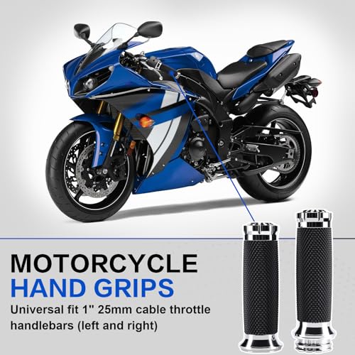 1 Inch/25mm Motorcycle Handlebar Grips Cable Throttle Hand Grips for Harley Touring Softail Dyna Sportster Street Glide Cruisers Choppers - color: silver