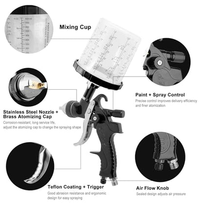 HVLP Spray Gun Kit with 10Pcs 650ML Disposable Paint Cups Car Paint Gun - color: Black