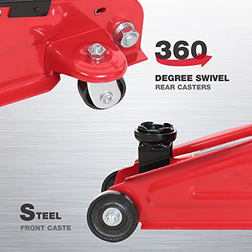 Big RED Hydraulic Trolley Service Lift Jack/Portable Floor Jack with Special Slow Release and Blow Mold Carrying Storage Case : 2 Ton (4,000 lb) Capacity, Red,T82012GS - size: 2 Ton (4,000 lb) slow release with case, style: Steel