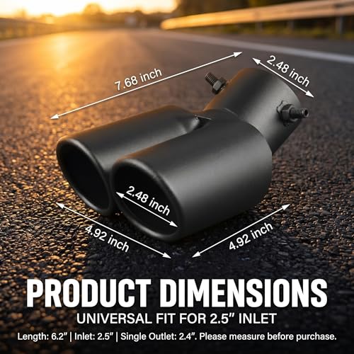 Dual Exhaust Tip, 2.5" Inlet Exhaust Dual Tailpipe, Stainless Bending Pipe Muffler Tip with Beveled Ends with Bolt, Tail Modification Accessory for Cars Trucks (Black)