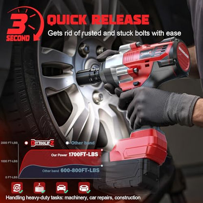 DIYtoolifz Cordless Impact Wrench 1/2 inch Compatible with Milwaukee 18v Battery, 1700 Ft-lbs High Torque Impact Driver, Electric Impact Gun with 4 Modes & LED Light for Car, Truck, Mower(Bare Tool) - size: 1/2 inch, style: Compatible with Milwaukee 18v B