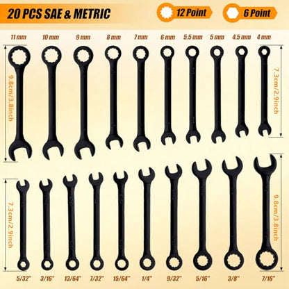 Mini Wrench Set Metric and SAE 20 PCS, 4-11mm & 5/32"-7/16", Black - style: Metric & SAE(Black)