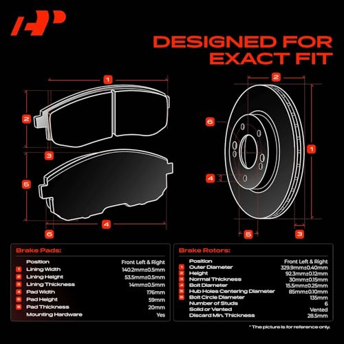A-Premium 12.99 inch (330mm) Front Vented Brake Rotors and Ceramic Pads Kit - style: 2004-2008