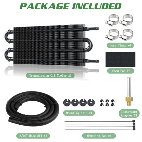 Universal 5/16" Transmission Oil Cooler Kit, Aluminium alloy 4 Pass Tube and Fin Oil Cooler Kit with Hose Mounting Kit, Black - color: Black, size: 4 Pass