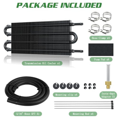 Universal 5/16" Transmission Oil Cooler Kit, Aluminium alloy 4 Pass Tube and Fin Oil Cooler Kit with Hose Mounting Kit, Black - color: Black, size: 4 Pass