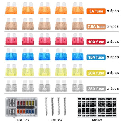 Kohree 12 Way 12V Fuse Block Marine, 12 Volt Boat Fuse Holders Waterproof - size: 12 Way
