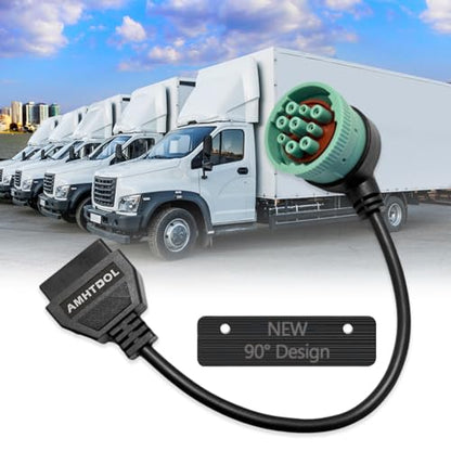 J1939 9 Pin OBD2 Adapter Cable,Truck 9 Pin to OBD2 16 Pin Connector - style: NEW J1939 9pin 90°