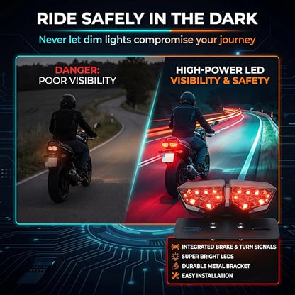 Red Motorcycle Tail Light with License Plate Bracket - color: Red