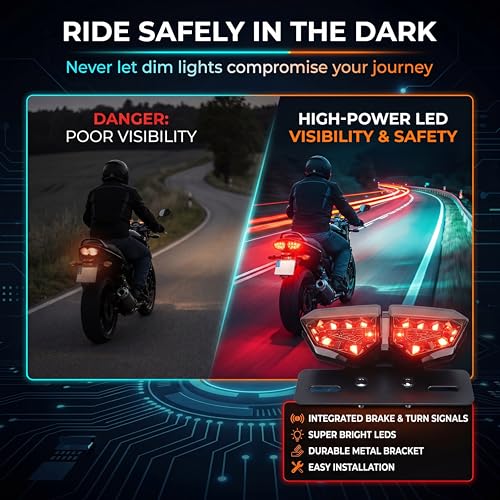 Red Motorcycle Tail Light with License Plate Bracket - color: Red