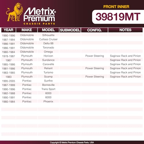 Metrix Premium Chassis Parts Inner Tie Rod End Fits Buick Century 1982-1996 - size: EV116