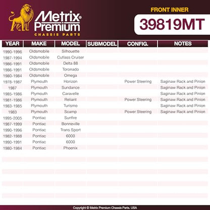 Metrix Premium Chassis Parts Inner Tie Rod End Fits Buick Century 1982-1996 - size: EV116