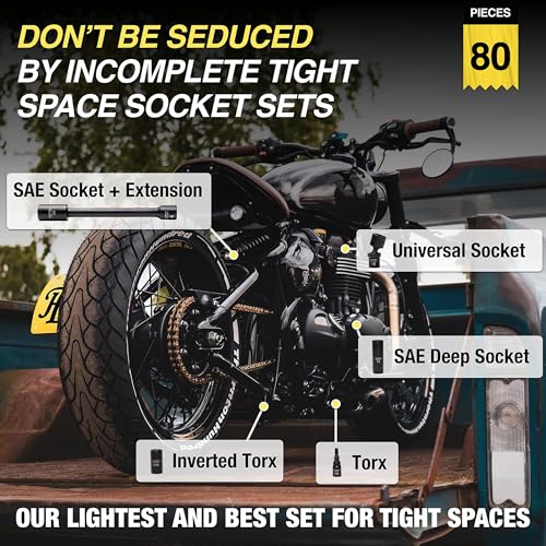 TIGHTSPOT 1/4" Drive 80pc Impact Socket MASTER SET, our Most Complete Set Ever with SAE & Metric from 3/16 Inch - 9/16 Inch, 4mm - 15mm, Standard/Deep/Universal & Torx & Inverted Torx Sockets & More - size: 1/4” Drive 80pc Impact Socket Set