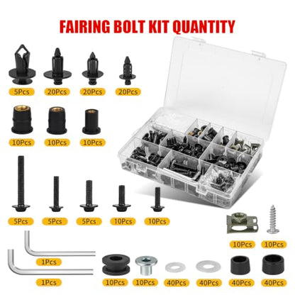 397Pcs Motorcycle Fairing Bolt Kit M4 M5 M6 Stainless Steel, Black