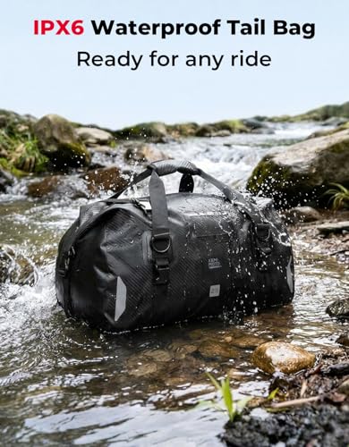 KEMIMOTO Waterproof Motorcycle Dry Bag – Duffle Tail Bag Soft Luggage, 25L/40L/65L Large Capacity with 4 Quick-Release Straps, Dustproof for Touring, Adventure, Motorcycling & Camping Black - size: 25L